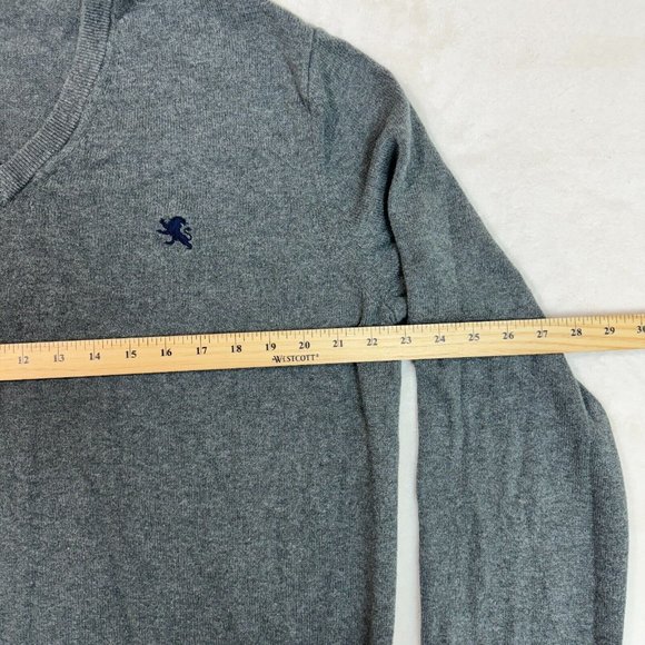 Express Men's XL Sweater Grey Solid Cotton V-Neck Top Long Sleeve Pullover - Picture 8 of 12
